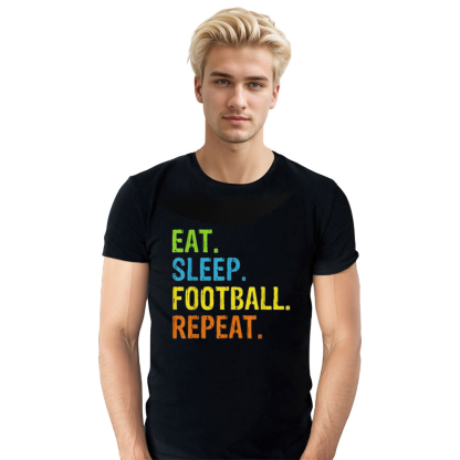 Adult Unisex Eat Sleep Football Repeat Football Lover Black T-shirt Costume