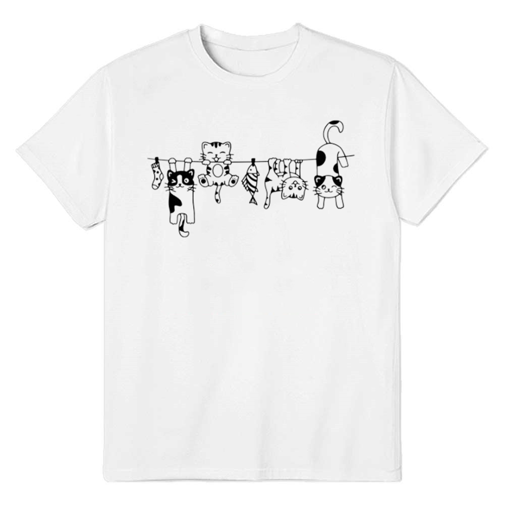 Adult Unisex Cute Cat Pet Lover White T-shirt Costume