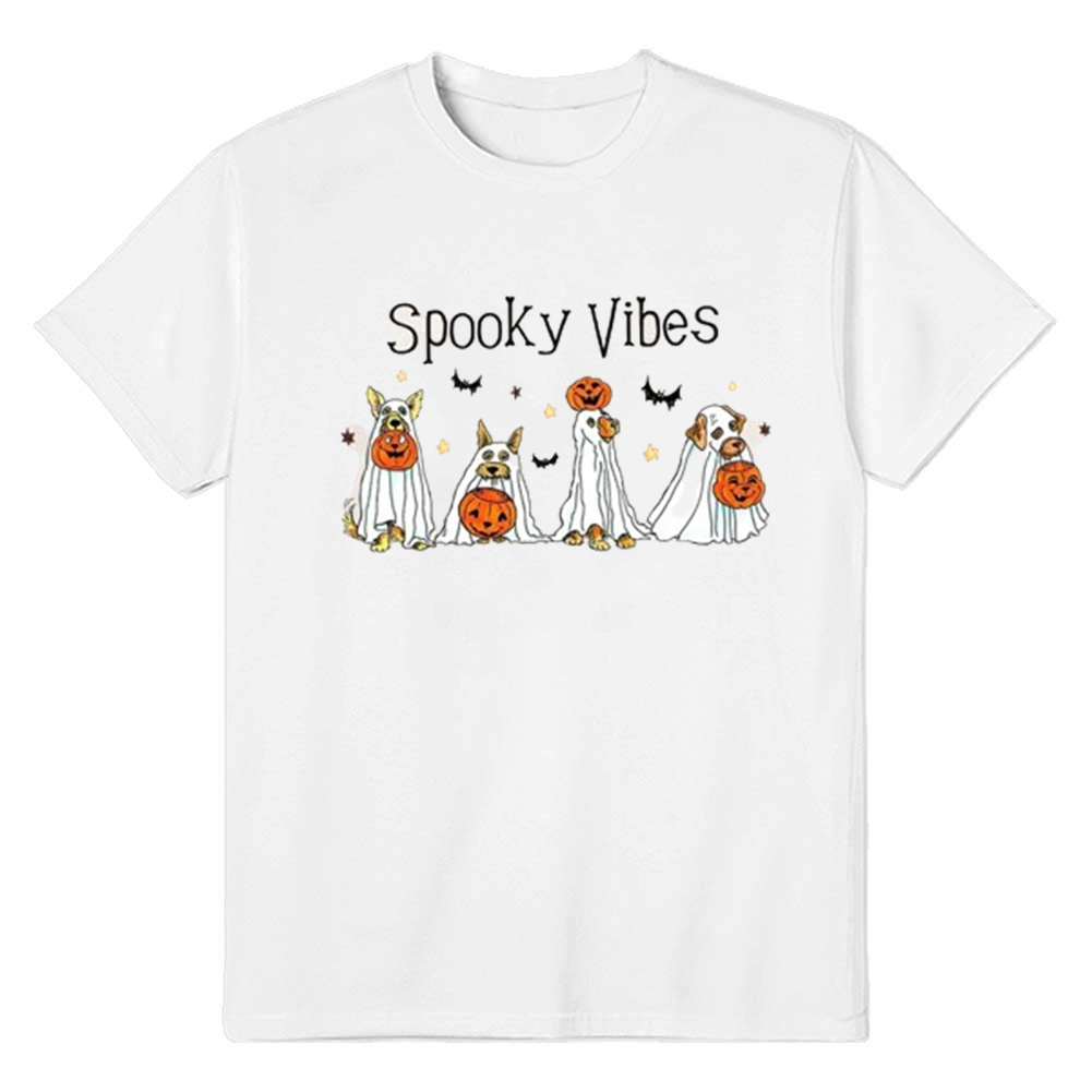 Adult Unisex Spooky Vibes Halloween Dog Pet Lover White T-shirt Costume