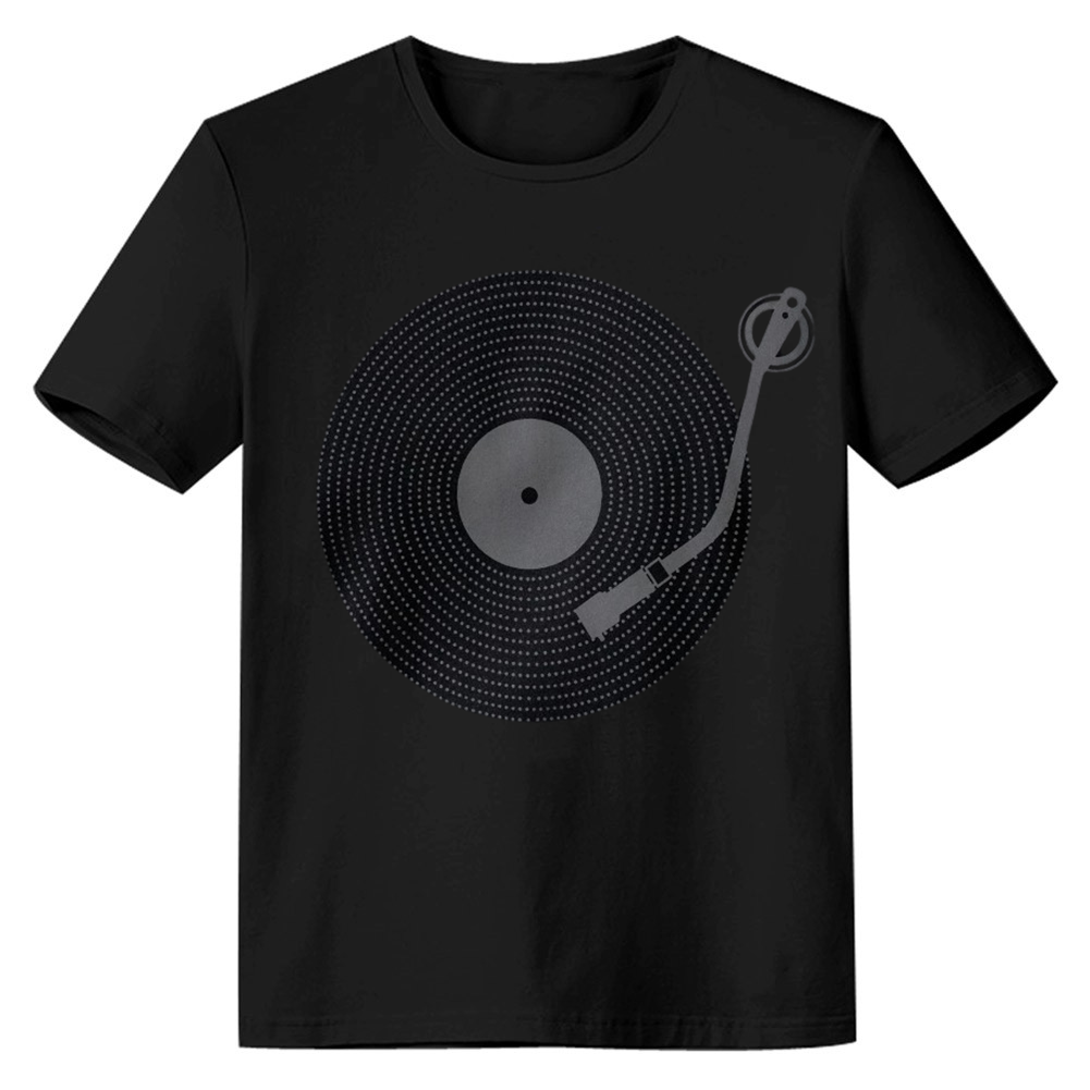 Adult Unisex Record Player Turntable Minimalist DJ Retro Music Festival Summer Black T-shirt Costume