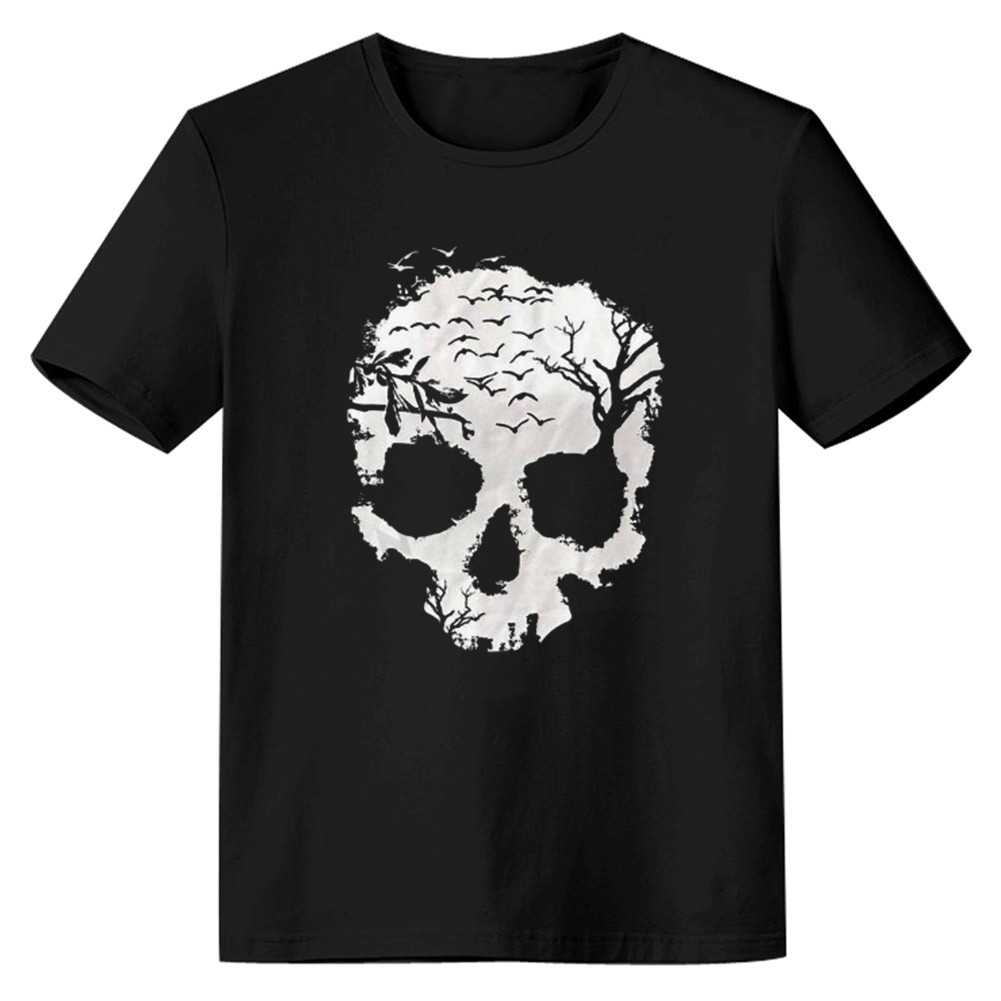 Adult Unisex Skull Print Short Sleeve Tee Black T-shirt Costume