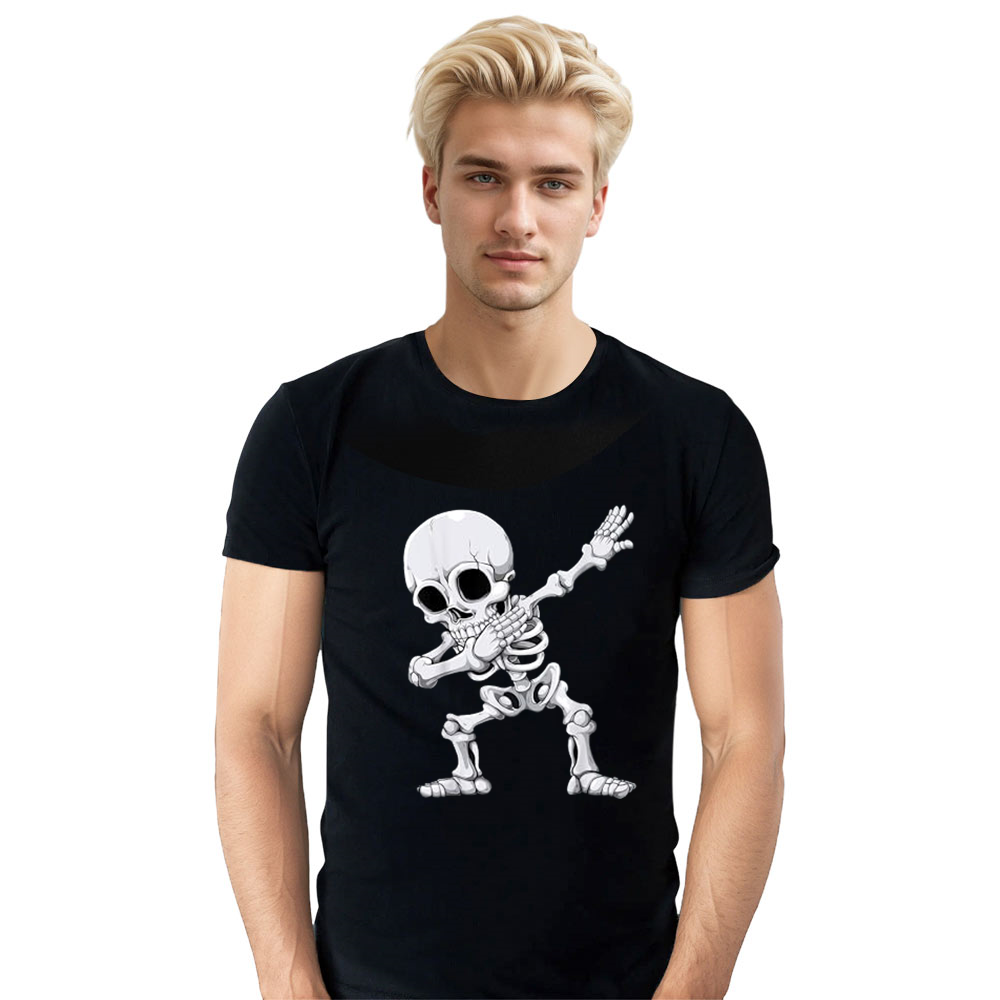 Adult Unisex Dabbing Skeleton Horror Skull Halloween Black T-shirt Costume