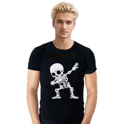 Adult Unisex Dabbing Skeleton Horror Skull Halloween Black T-shirt Costume