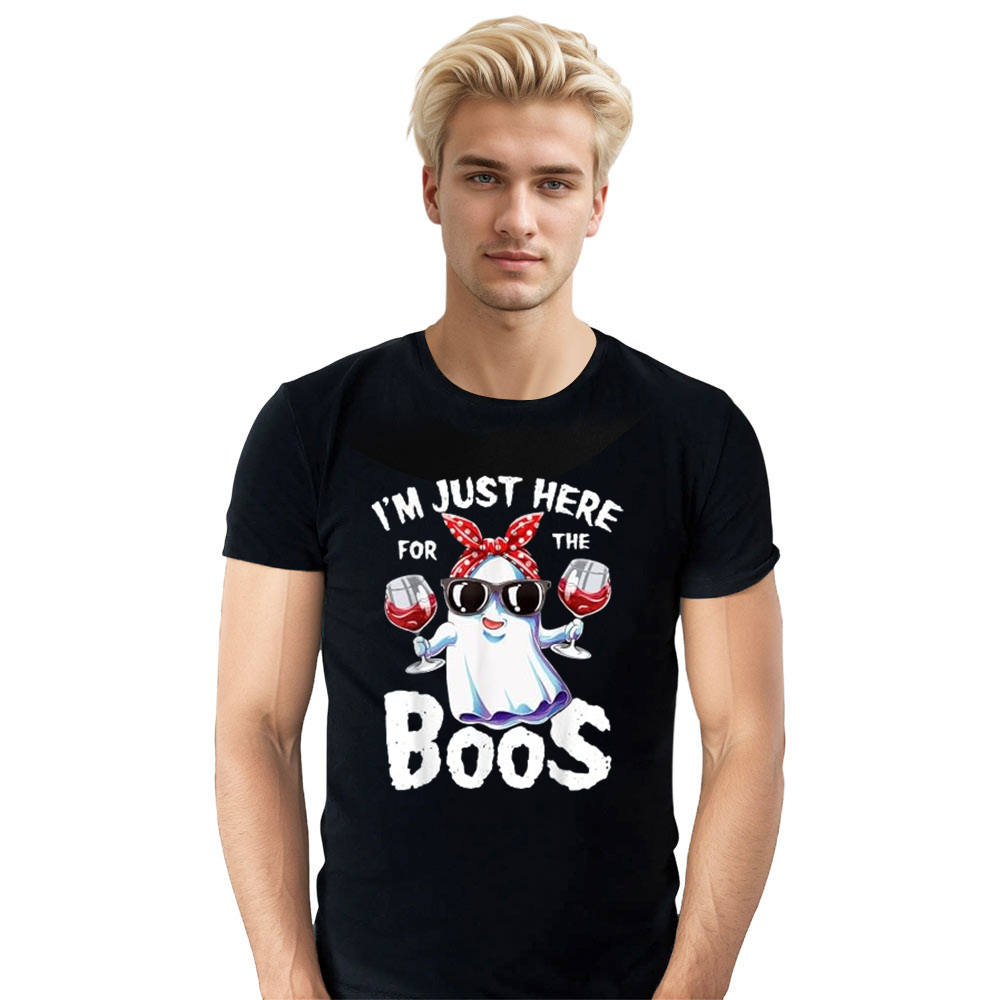 Adult Unisex I'm Just Here For The Boos Halloween Black T-shirt Costume