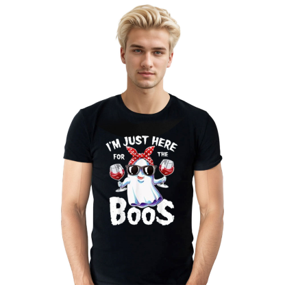 Adult Unisex I'm Just Here For The Boos Halloween Black T-shirt Costume