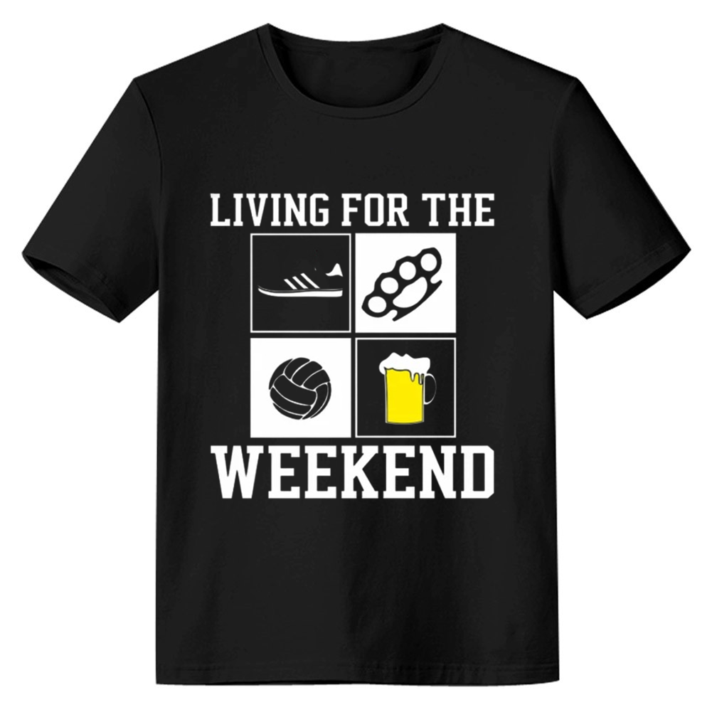 Adult Unisex Living For The Weekend Football Soccer Lover Black T-shirt Costume