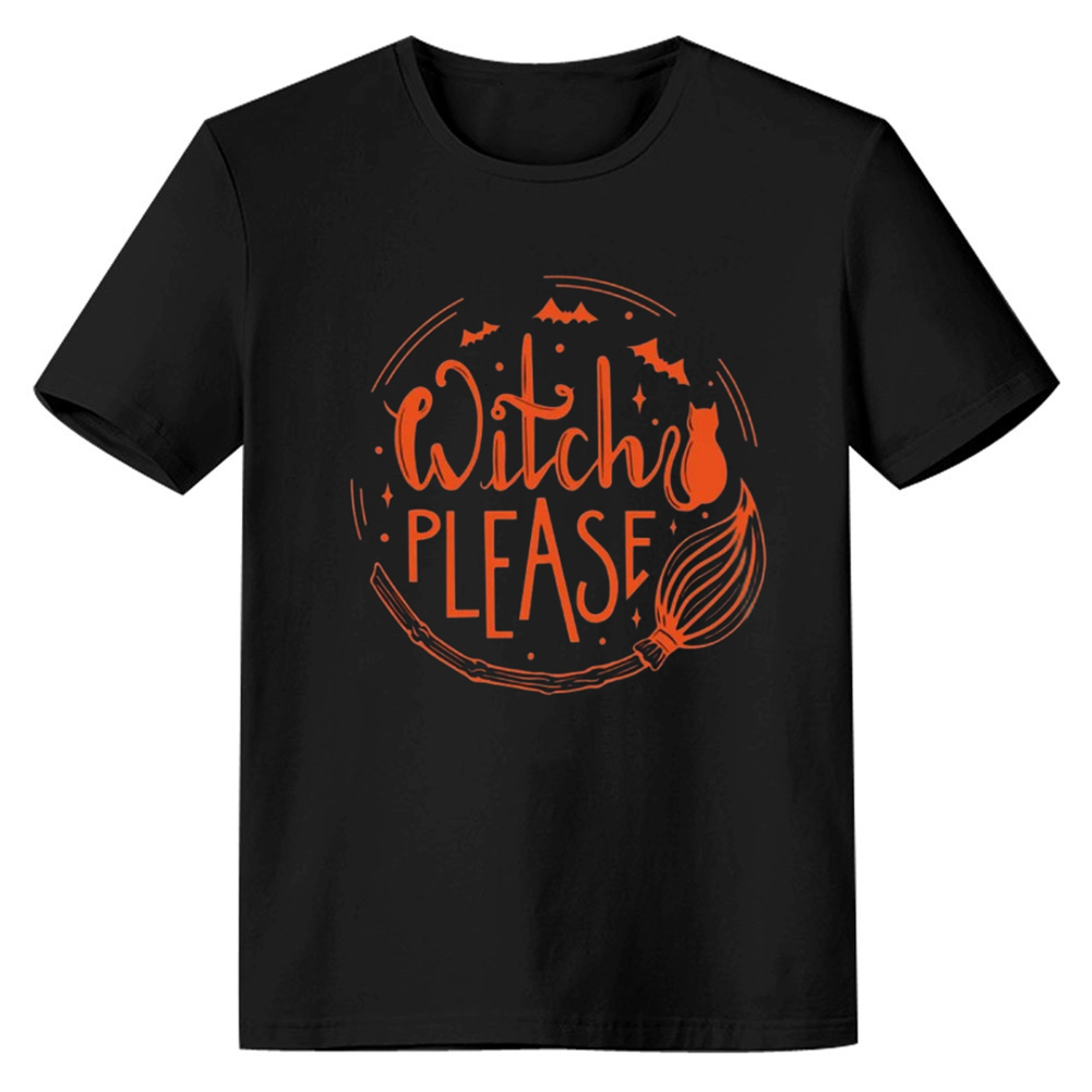 Adult Unisex Witch Plaease Halloween Pumpkin Black T-shirt Costume
