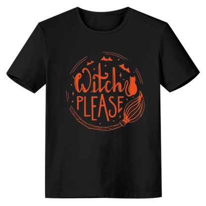 Adult Unisex Witch Plaease Halloween Pumpkin Black T-shirt Costume