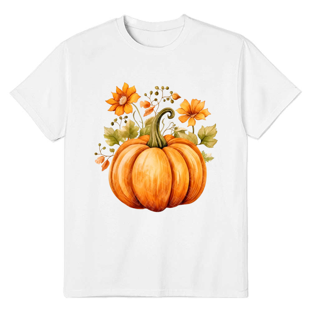 Adult Unisex Halloween Floral Pumpkin White T-shirt Costume