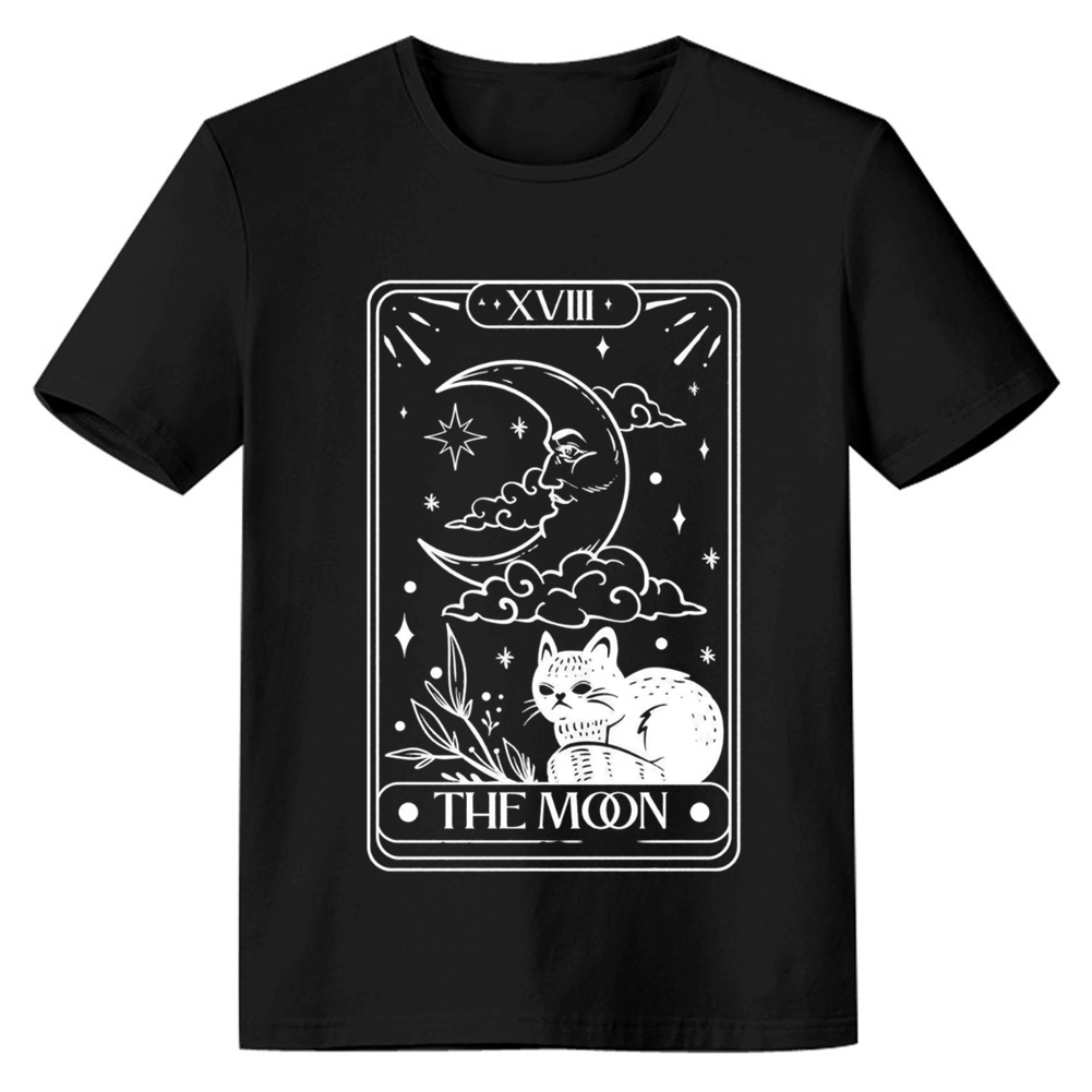 Adult Unisex Cat Moon Witch Halloween Black T-shirt Costume