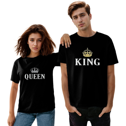 Adult Unisex King Queen Valentine's Day Couple Black Short Sleeve T-shirt Outfits Top Costume