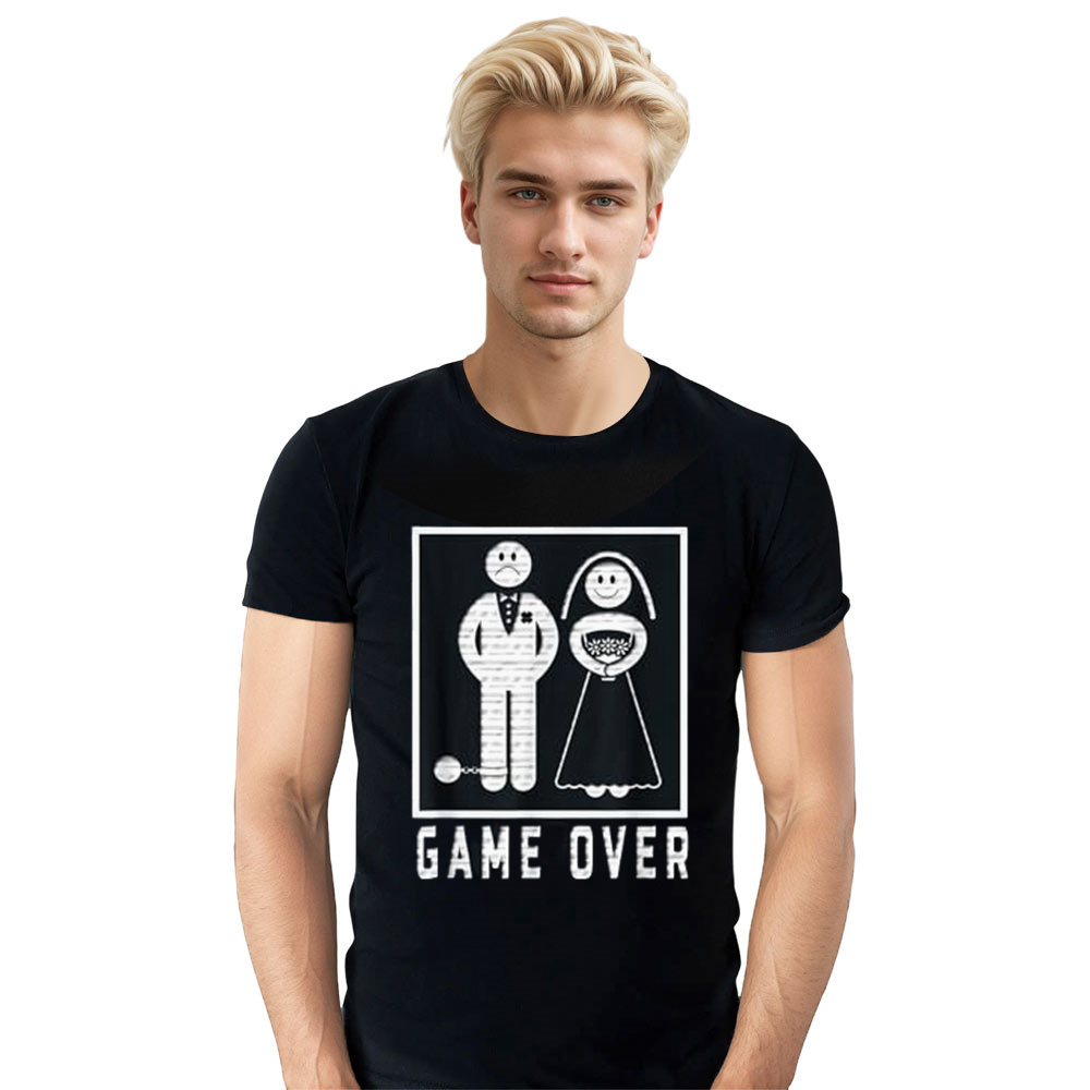Adult Unisex Game Over Wedded Funny Wedding Bachelor Party Black T-shirt Costume