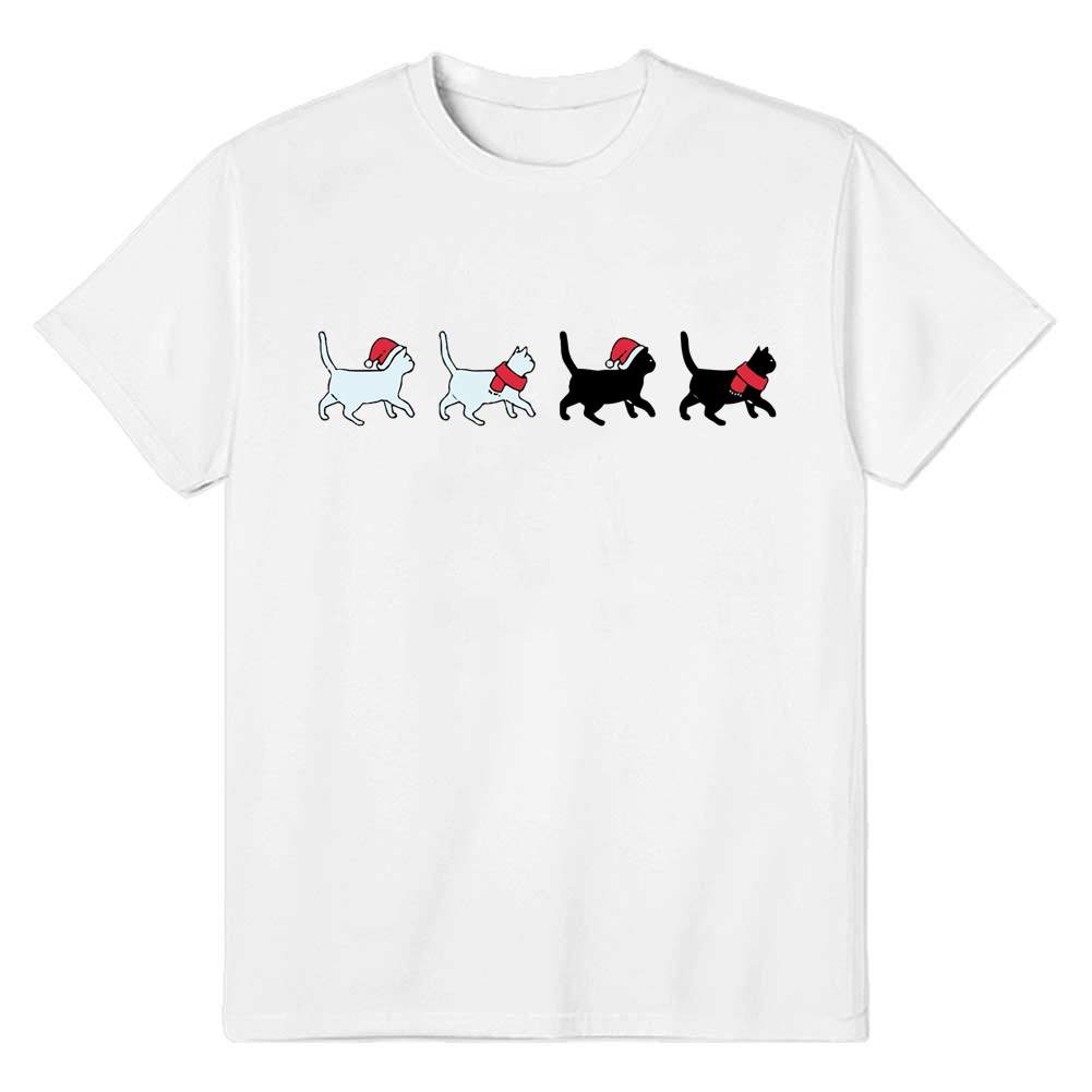 Adult Unisex Cat Lover Christmas Xmas White Festival T-shirt