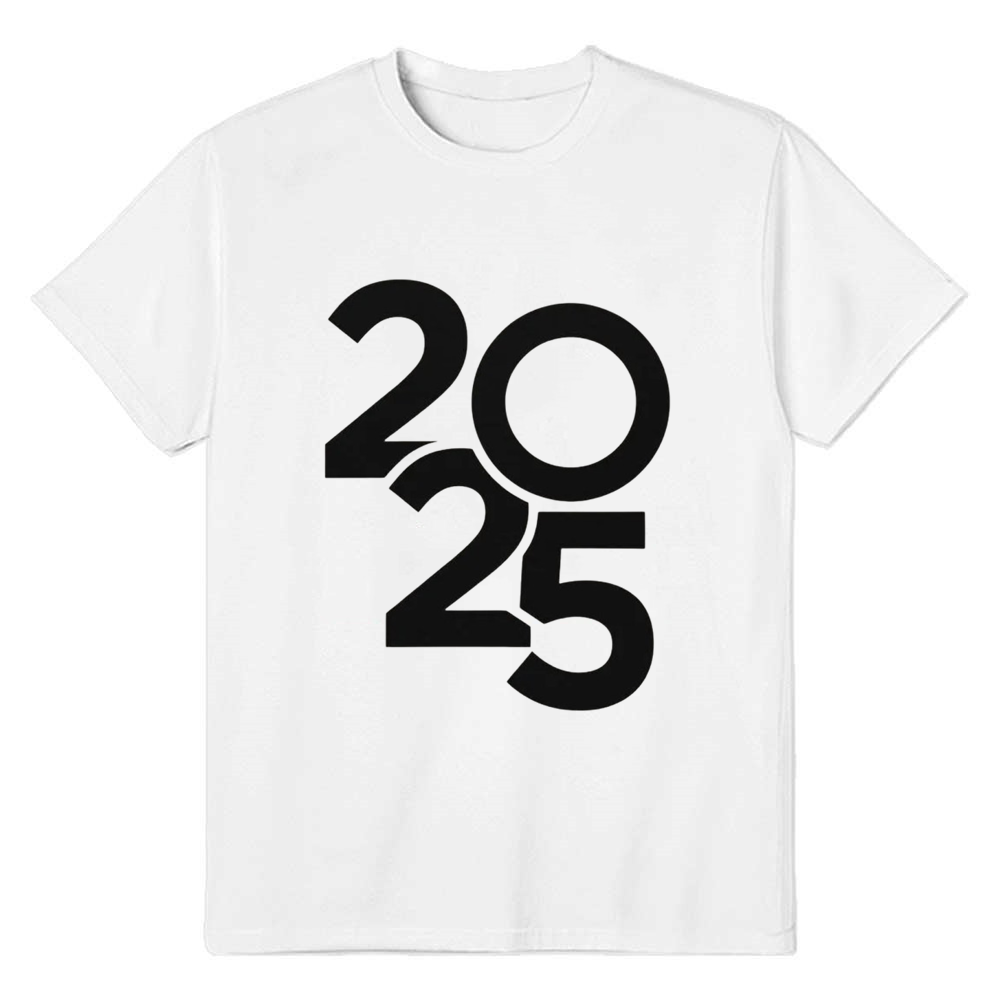 Adult Unisex 2025 Typography Graphic 2025 New Year White Festival T-shirt