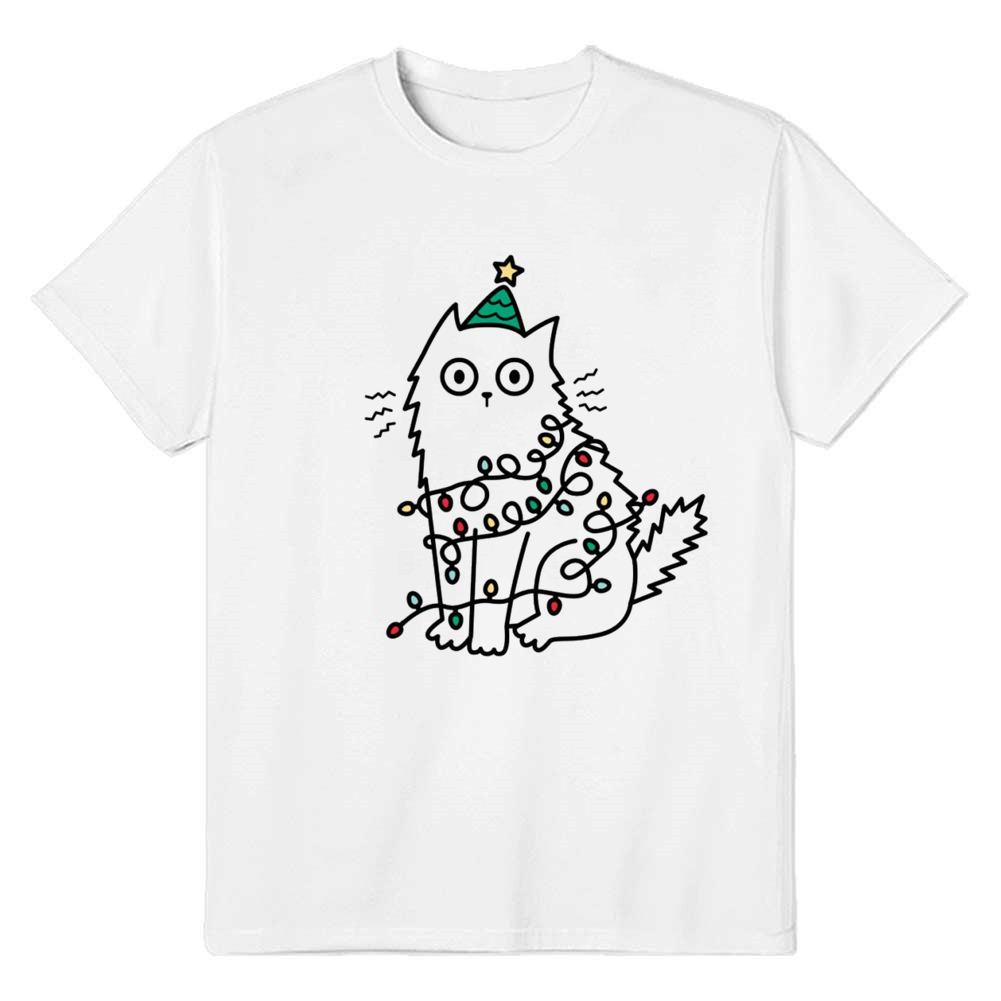 Adult Unisex Cat Christmas White Festival T-shirt
