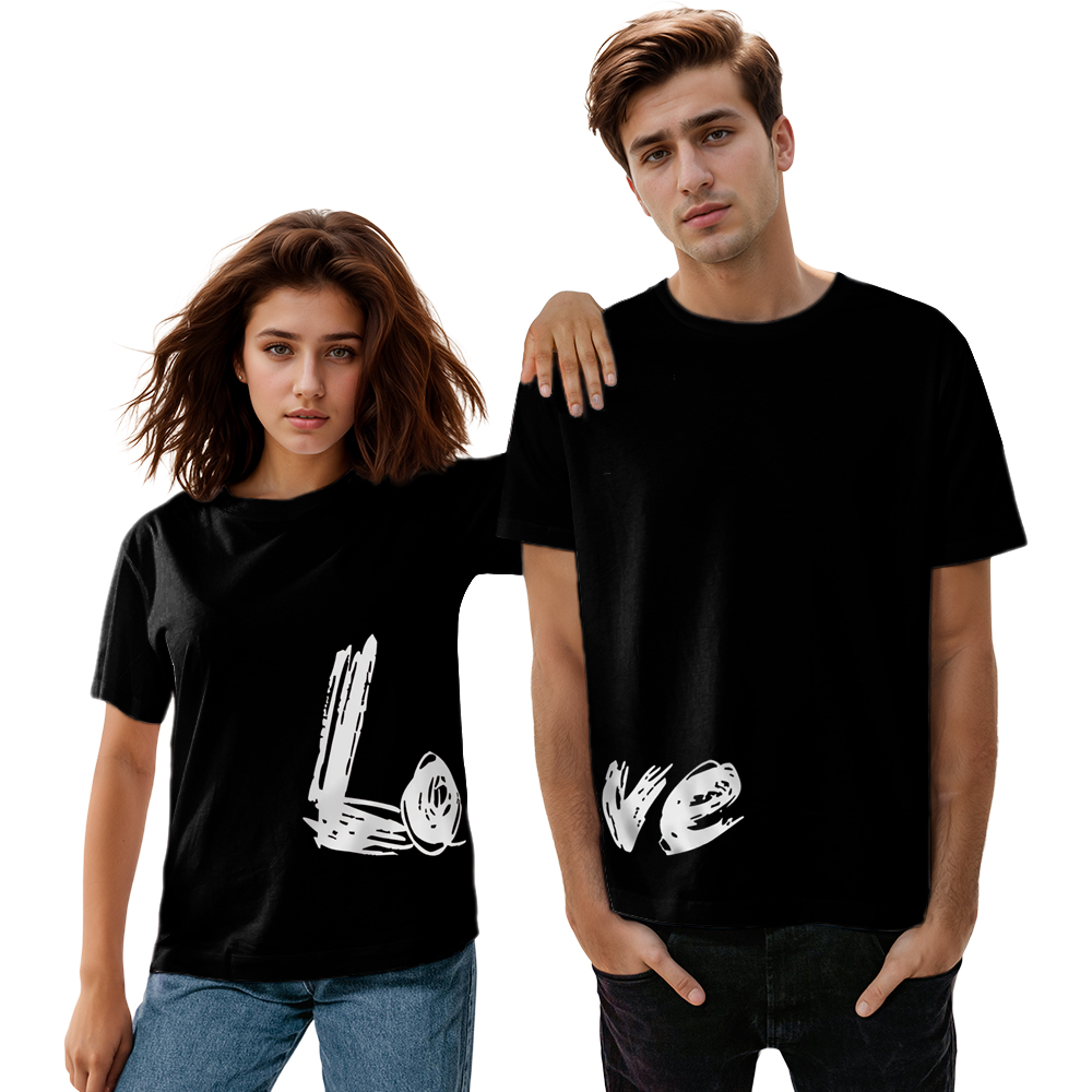 Adult Unisex Letter Love Valentine's Day Couple Tee Black Letter T-shirt