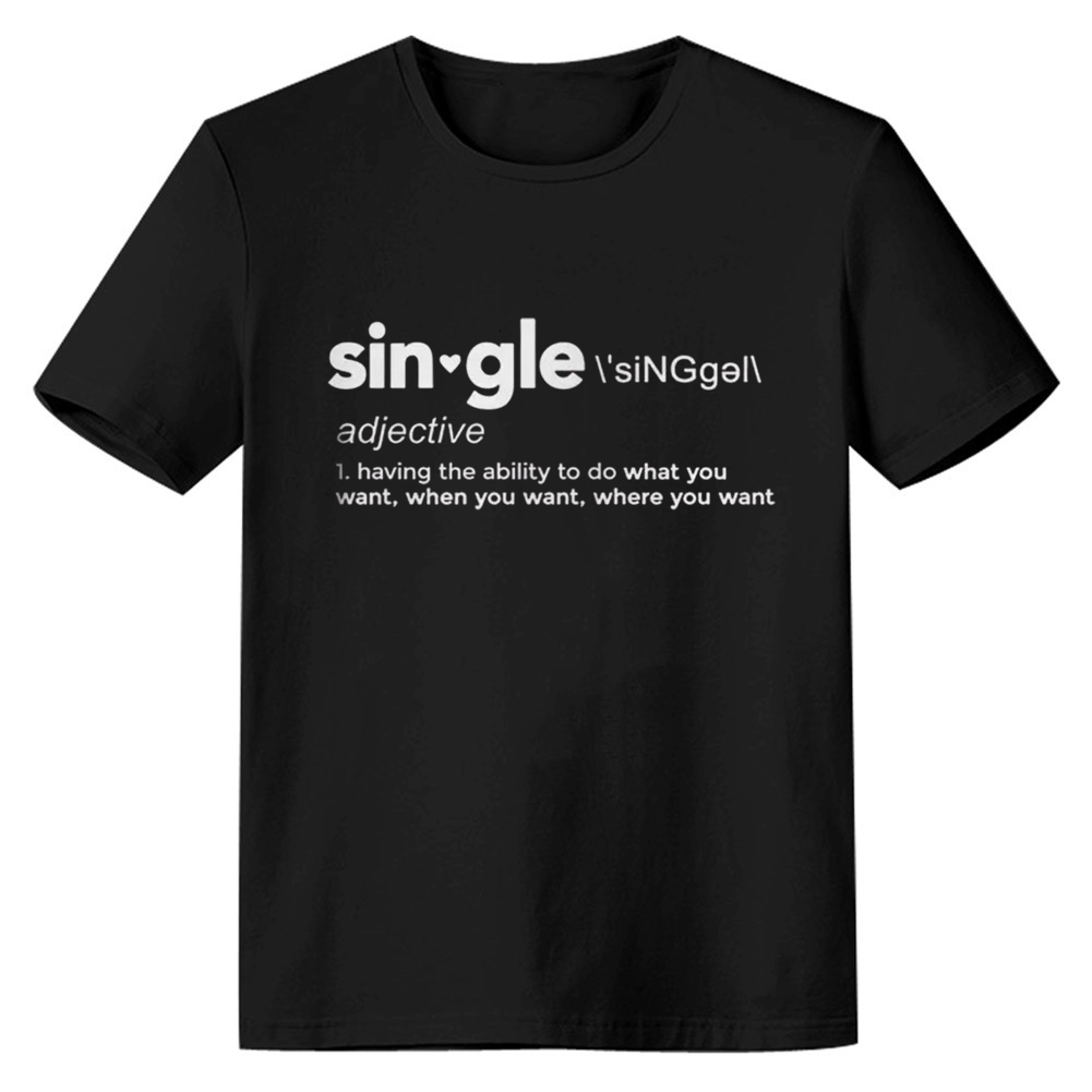 Adult Unisex Singles Gift For Friend Valentine's Day Tee Black Letter T-shirt