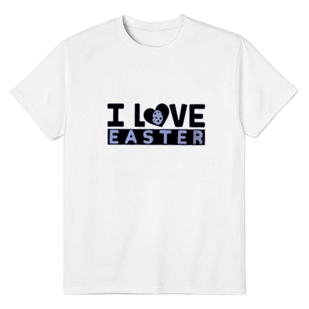 Adult Unisex Letter I Love Easter White Short Sleeve T-shirt Outfits Top Costume