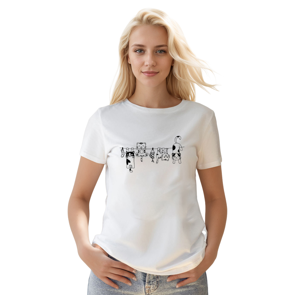 Adult Unisex Cute Cat Pet Lover White T-shirt Costume