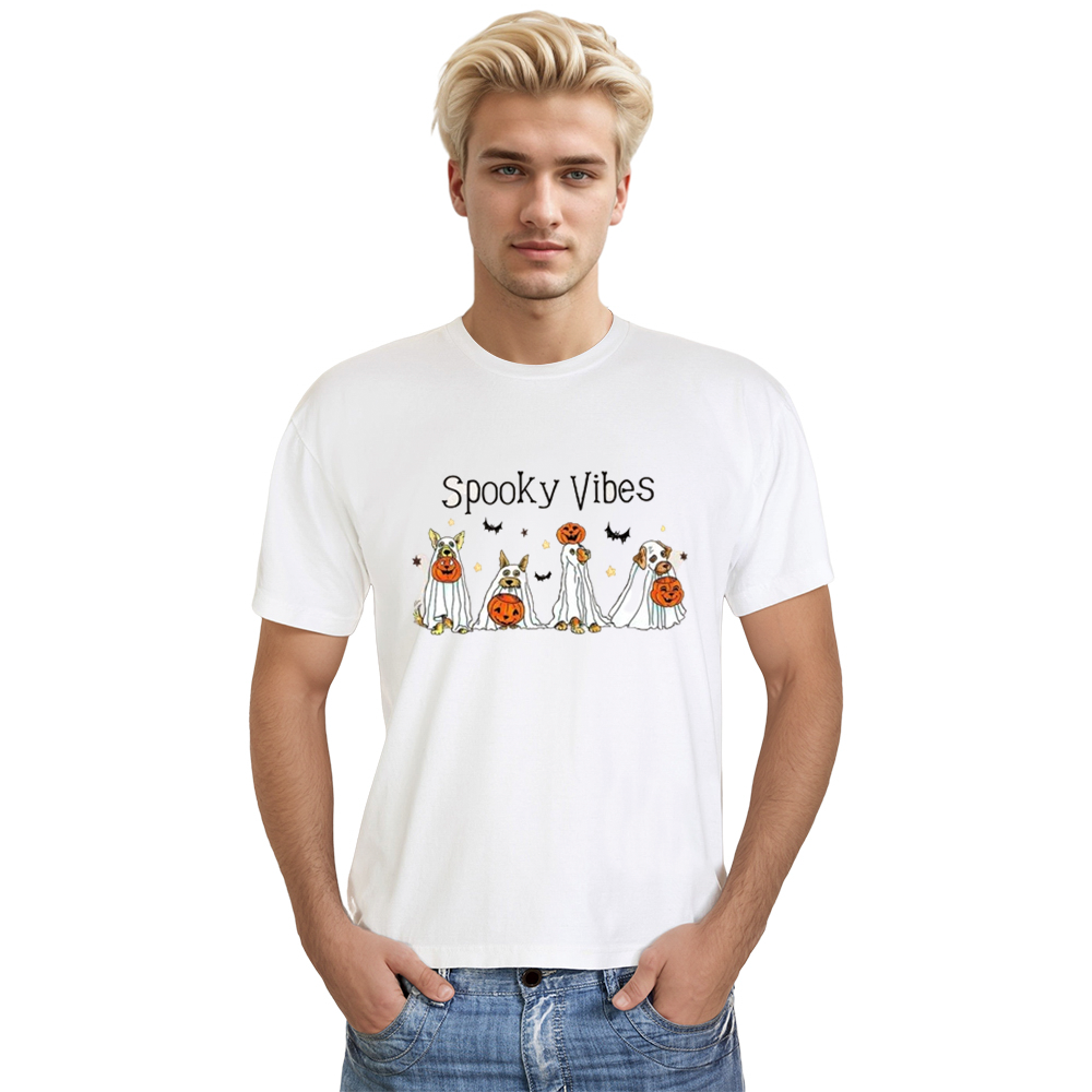Adult Unisex Spooky Vibes Halloween Dog Pet Lover White T-shirt Costume