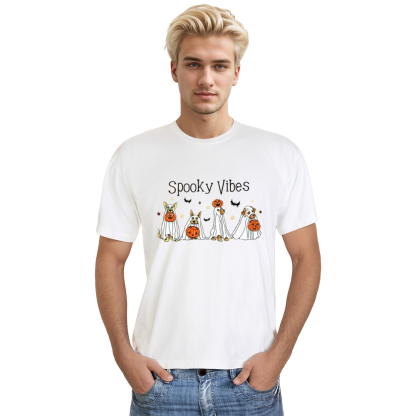 Adult Unisex Spooky Vibes Halloween Dog Pet Lover White T-shirt Costume