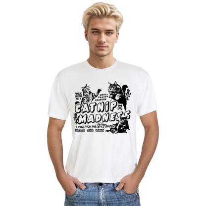 Adult Unisex White Catnip Madness Cute Cat Pet Lover T-shirt Costume