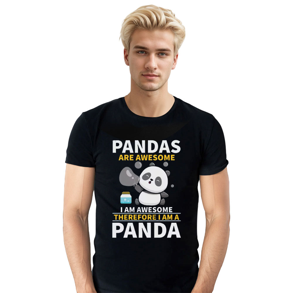 Adult Unisex Pandas Are Awesome Wild Animals Panda Lover Black T-shirt Costume