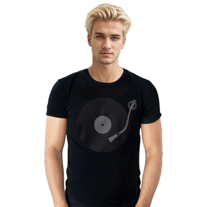 Adult Unisex Record Player Turntable Minimalist DJ Retro Music Festival Summer Black T-shirt Costume