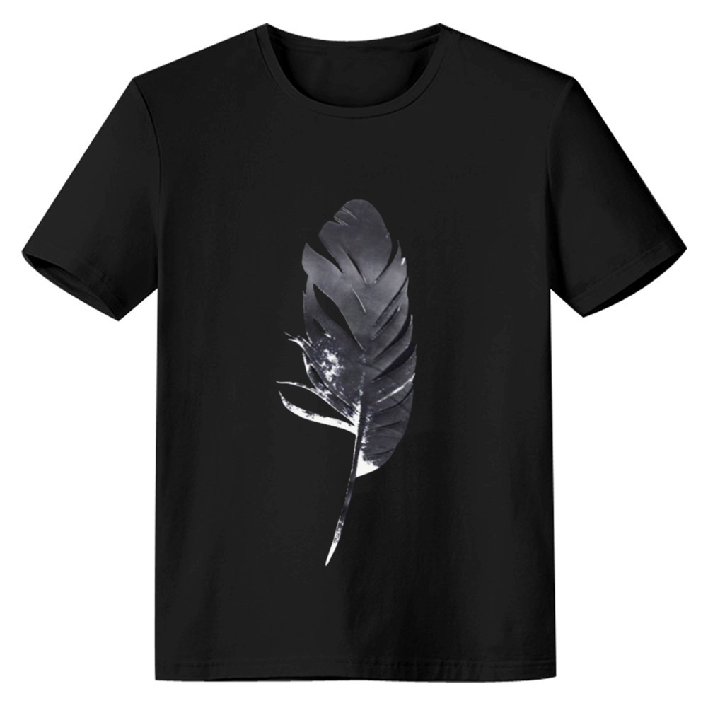 Adult Women Feather Print Summer Short Sleeve Tee Black T-shirt Costume
