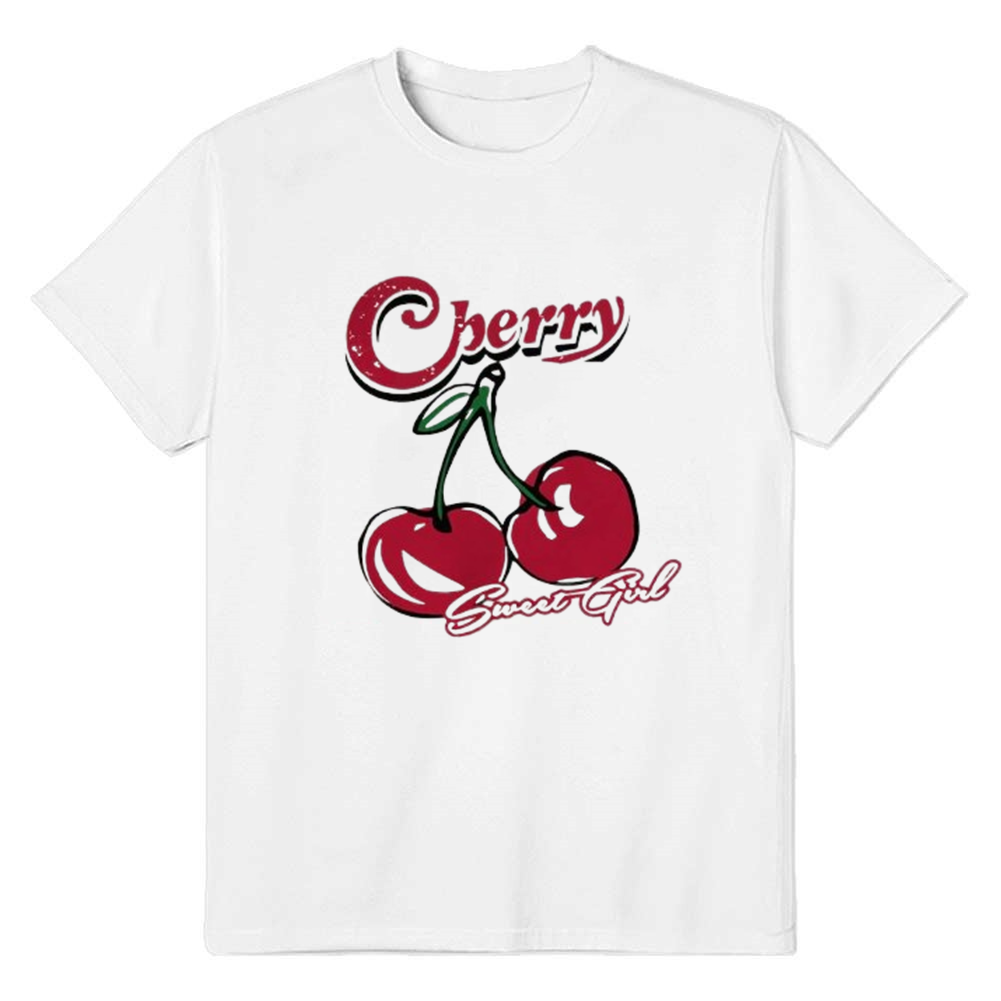 Adult Women Cherry And Letter Print Short Sleeve White T-shirt Costume