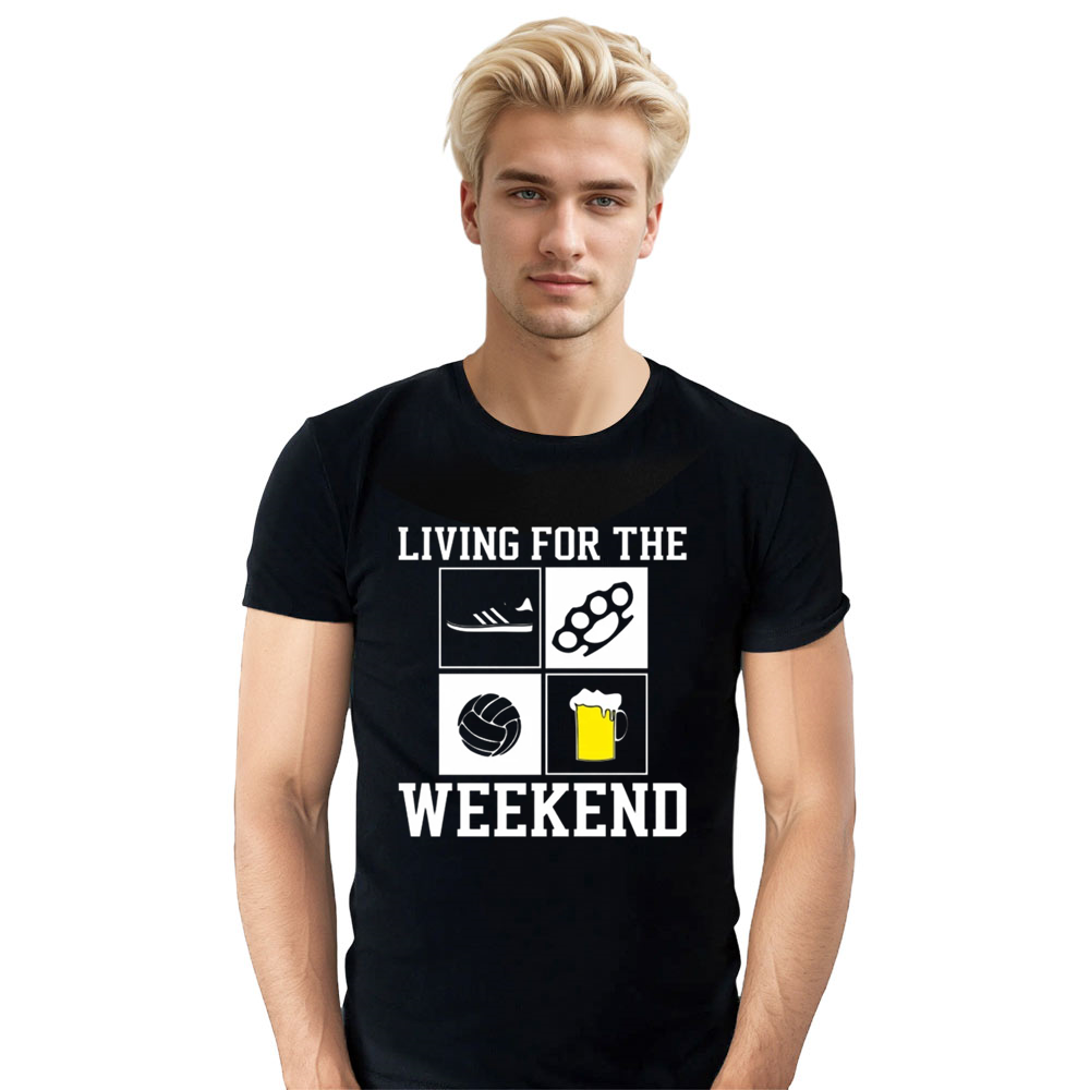 Adult Unisex Living For The Weekend Football Soccer Lover Black T-shirt Costume