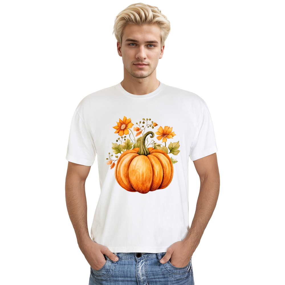 Adult Unisex Halloween Floral Pumpkin White T-shirt Costume