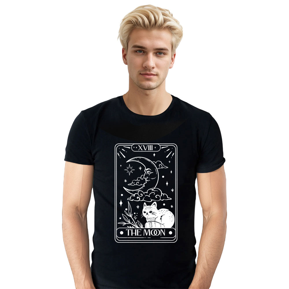 Adult Unisex Cat Moon Witch Halloween Black T-shirt Costume