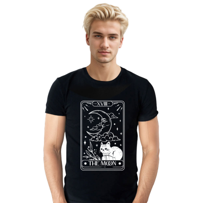 Adult Unisex Cat Moon Witch Halloween Black T-shirt Costume