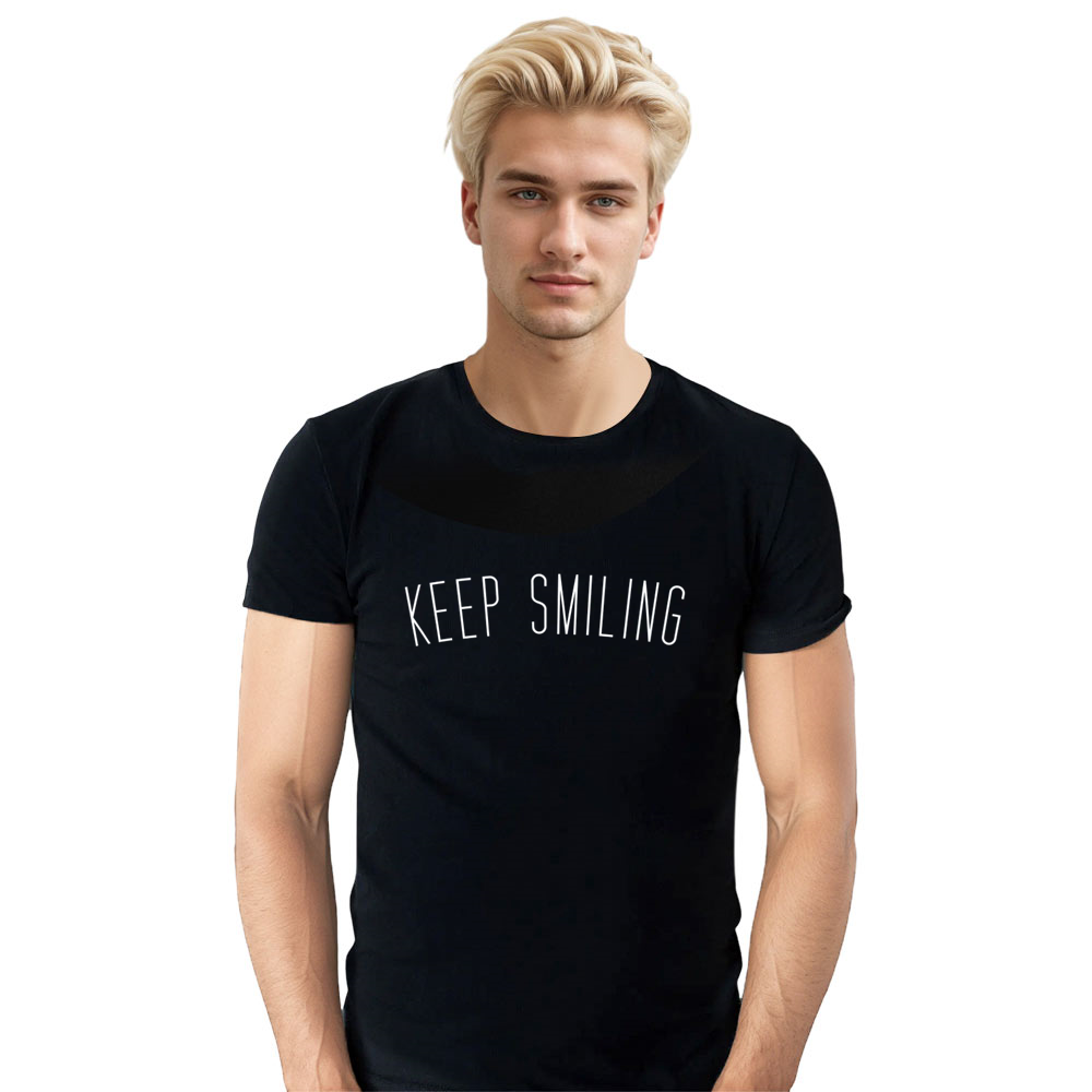 Adult Unisex Keep Smiling Mood Emotion Black T-shirt Costume