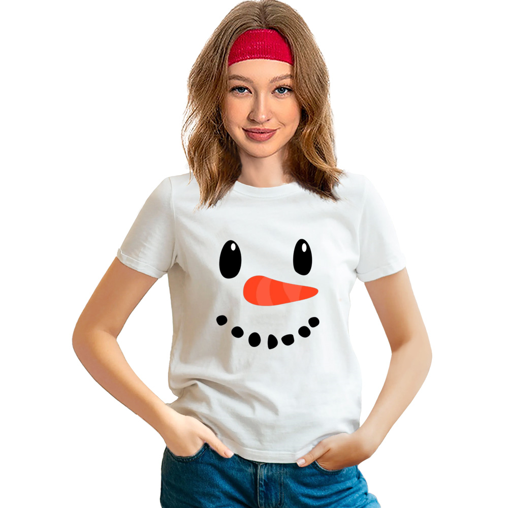 Adult Unisex Christmas T Shirt Snowman Fac Festival White Funny Tee