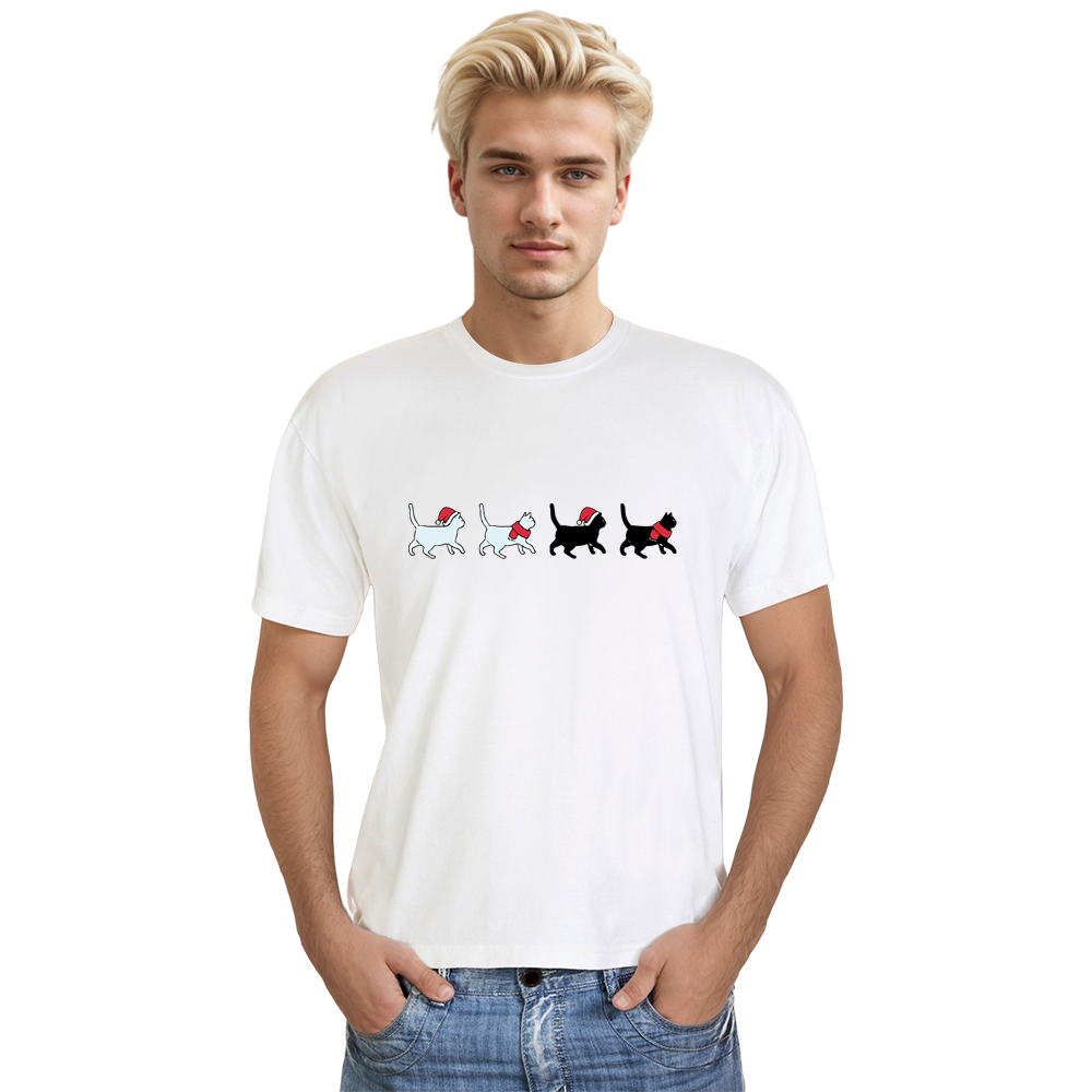 Adult Unisex Cat Lover Christmas Xmas White Festival T-shirt