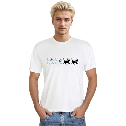 Adult Unisex Cat Lover Christmas Xmas White Festival T-shirt