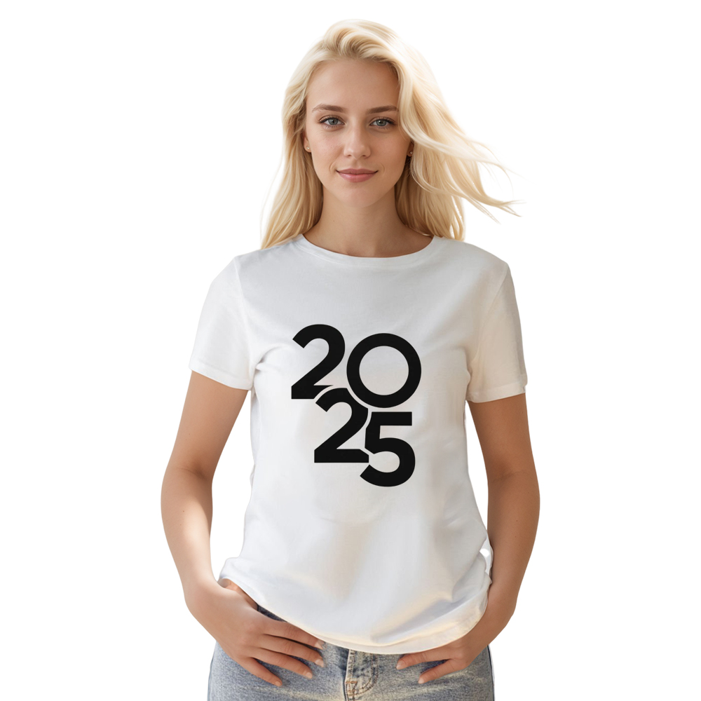 Adult Unisex 2025 Typography Graphic 2025 New Year White Festival T-shirt