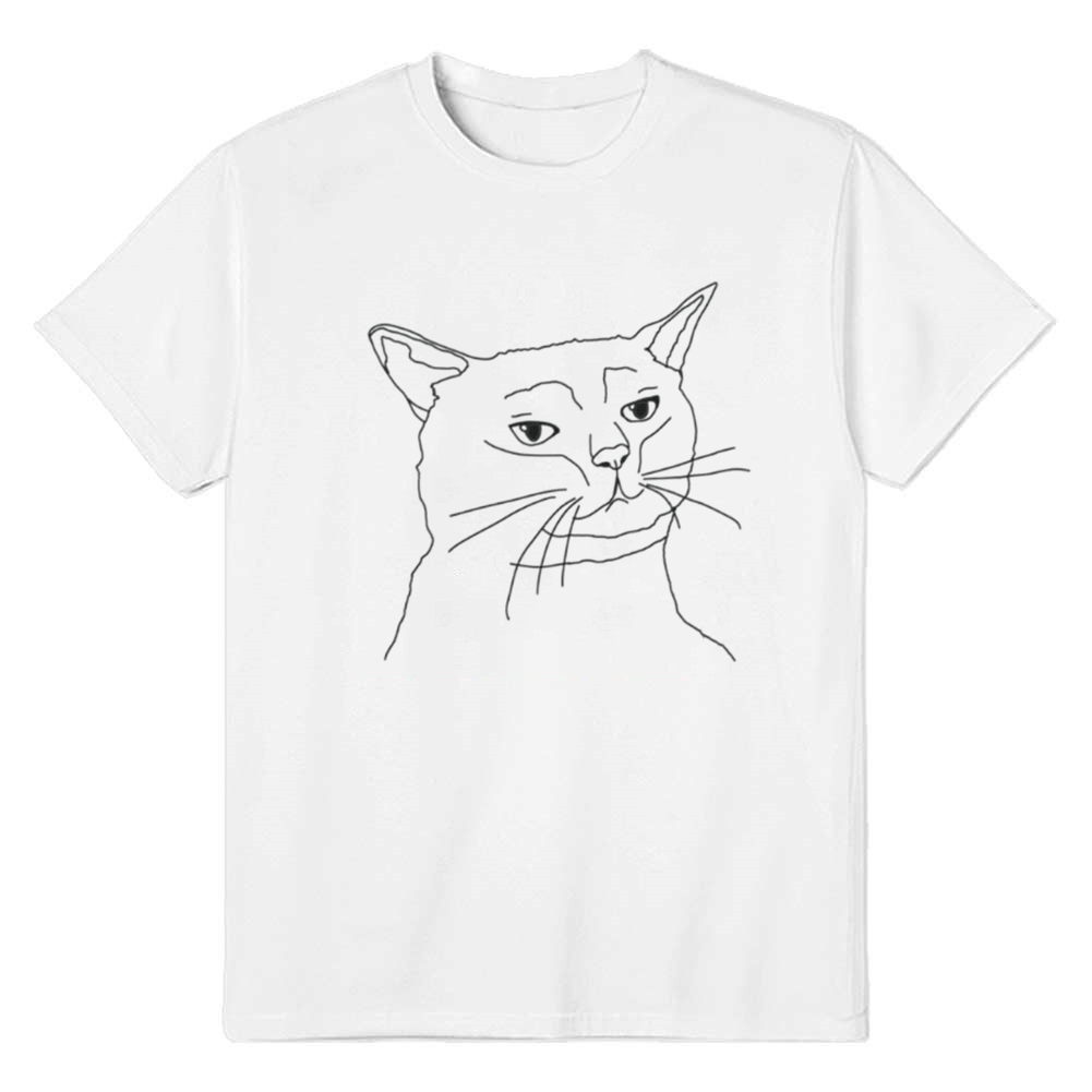 Adult Unisex Funny Cat Line Art Minimalist Draw Pet Lover White T-shirt
