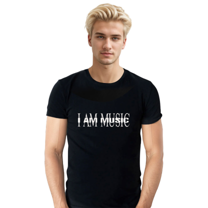 Adult Unisex I am Music Letter Tee Music Lover Black T-shirt