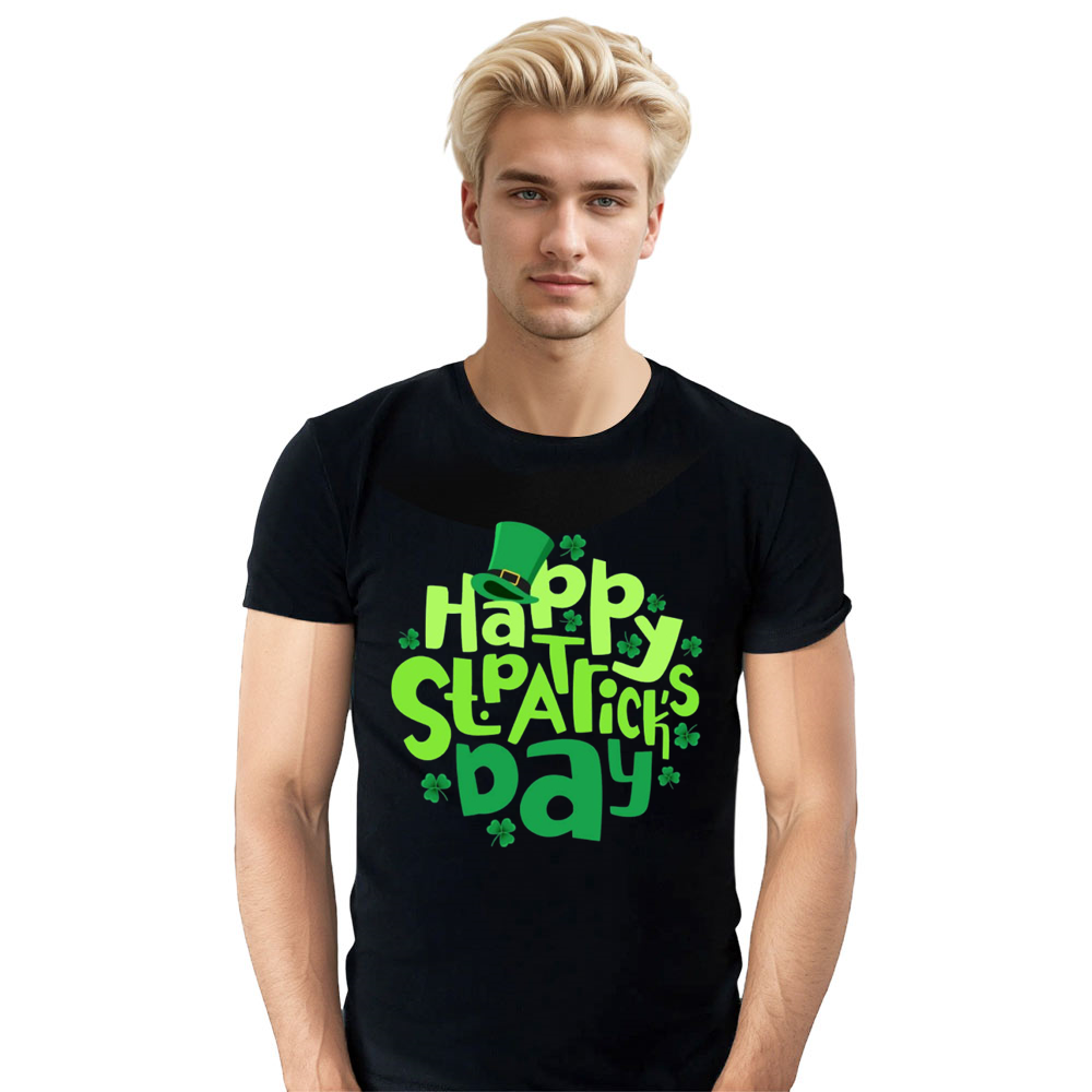Adult Unisex Happy St. Patrick's Day Black T-shirt