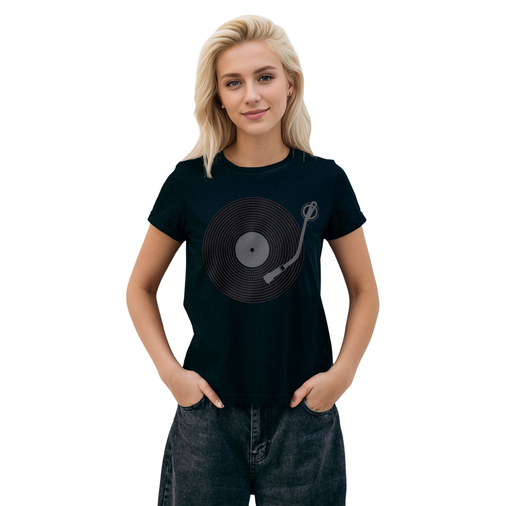 Adult Unisex Record Player Turntable Minimalist DJ Retro Music Festival Summer Black T-shirt Costume