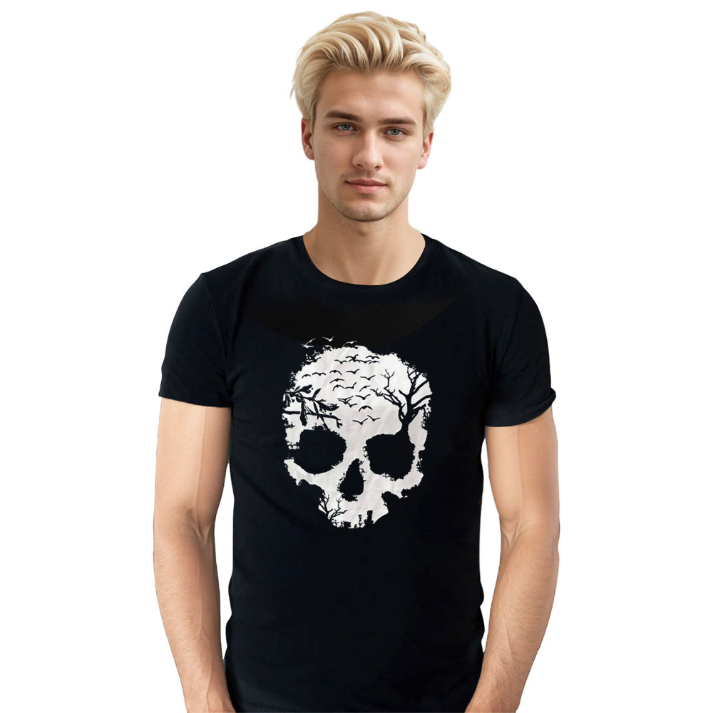 Adult Unisex Skull Print Short Sleeve Tee Black T-shirt Costume
