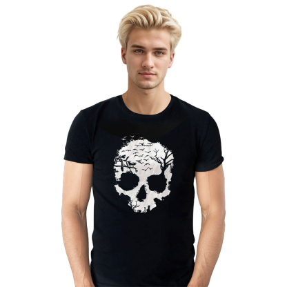 Adult Unisex Skull Print Short Sleeve Tee Black T-shirt Costume