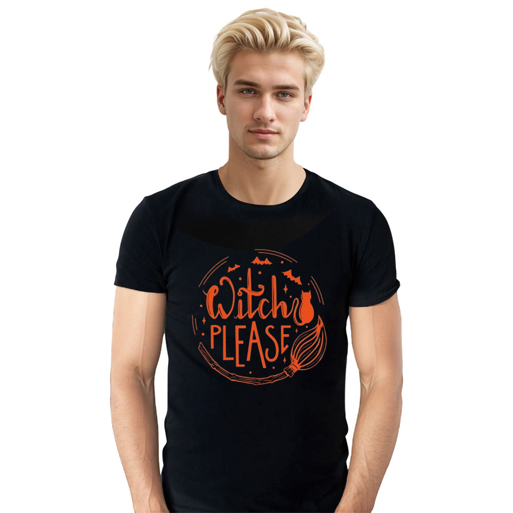 Adult Unisex Witch Plaease Halloween Pumpkin Black T-shirt Costume