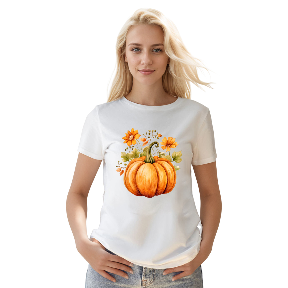 Adult Unisex Halloween Floral Pumpkin White T-shirt Costume