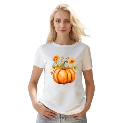 Adult Unisex Halloween Floral Pumpkin White T-shirt Costume