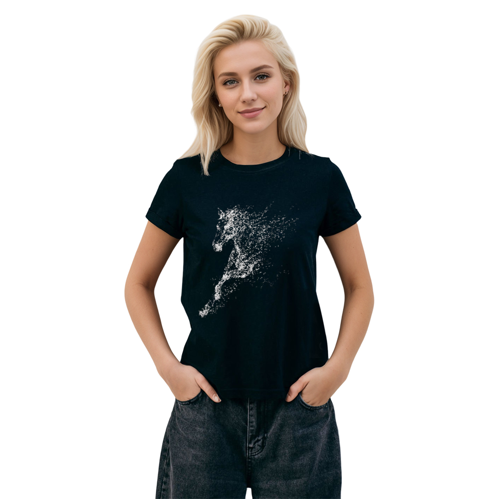 Adult Unisex Running Horse Animals Lover Black T-shirt Costume