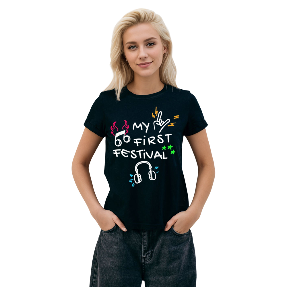 Adult Unisex My First Music Festival Black T-shirt Costume
